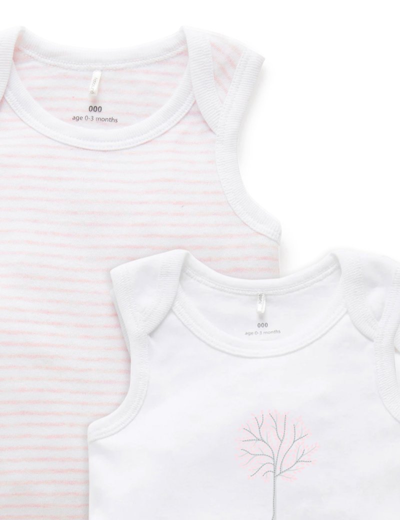 2 Pkt Singlet Bodysuit White/Pale Pink Melange Stripe | Purebaby | Baby & Toddler Bodysuits & Singlets | Thirty 16 Williamstown