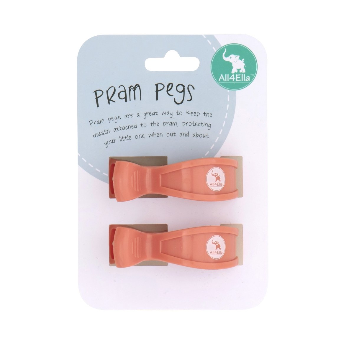 2 Pram Pegs - Coral | All 4 Ella | Bedding, Blankets &amp; Swaddles | Thirty 16 Williamstown