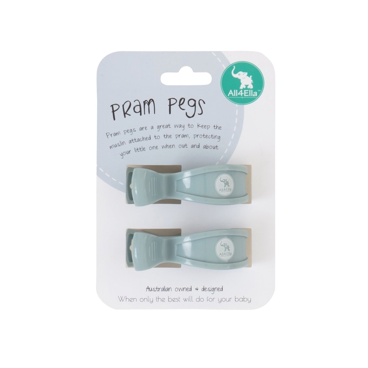 2 Pram Pegs - Steel Blue | All 4 Ella | Bedding, Blankets & Swaddles | Thirty 16 Williamstown