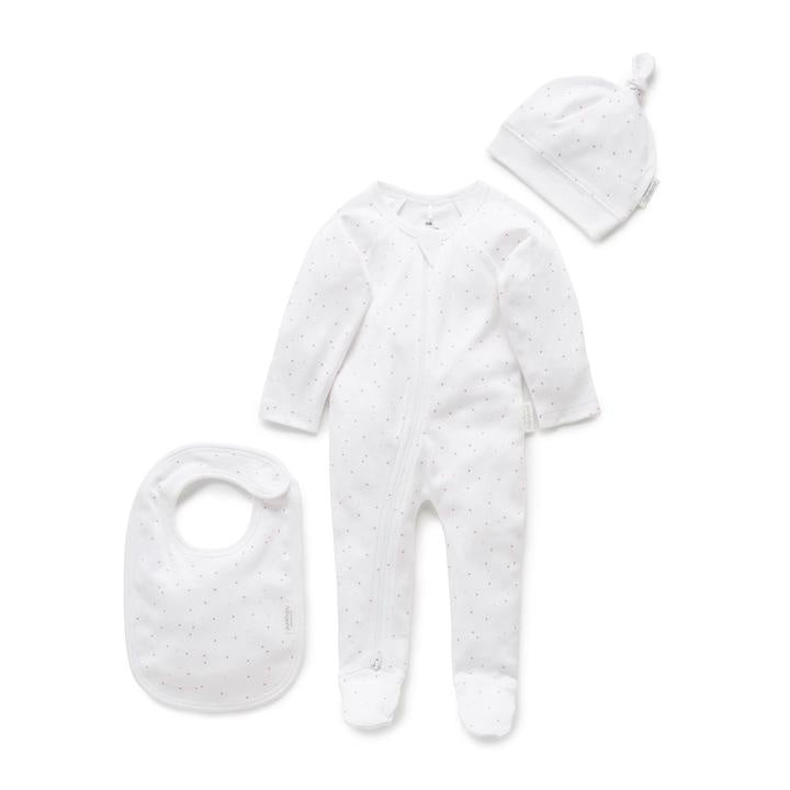 3 Piece Gift Pack - Pale Pink Spot | Purebaby | Baby & Toddler Growsuits & Rompers | Thirty 16 Williamstown