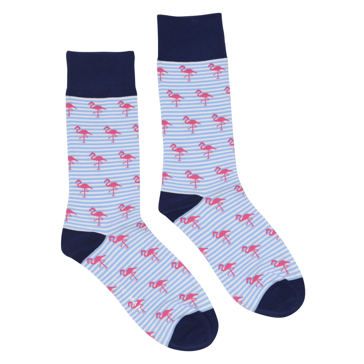 Socks - Blue Stripe Flamingos