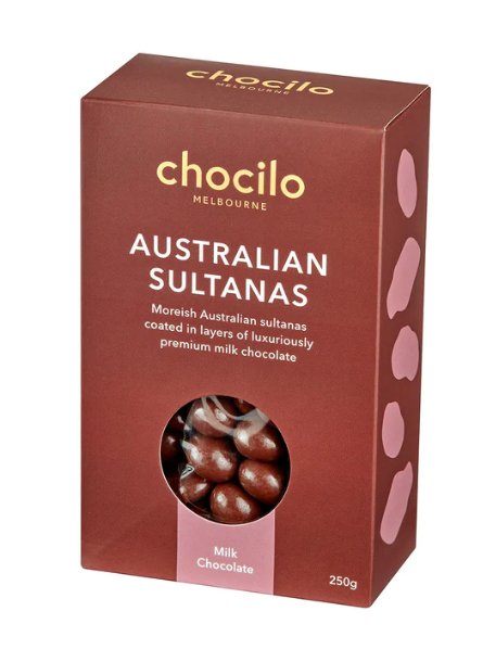 Australian Sultanas in Milk Chocolate Gift Box - 250g | Chocilo | Confectionery | Thirty 16 Williamstown