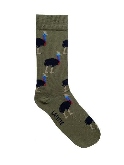 Bamboo Cassowary Khaki Patterned Socks | Lafitte | Socks For Him & For Her | Thirty 16 Williamstown