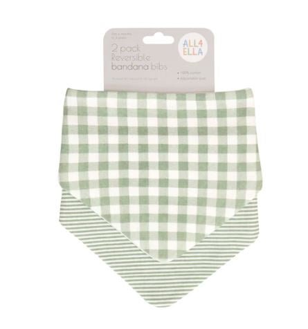 Bandana Bibs 2 pk - Gingham Sage | All 4 Ella | Bibs &amp; Bandana Bibs | Thirty 16 Williamstown