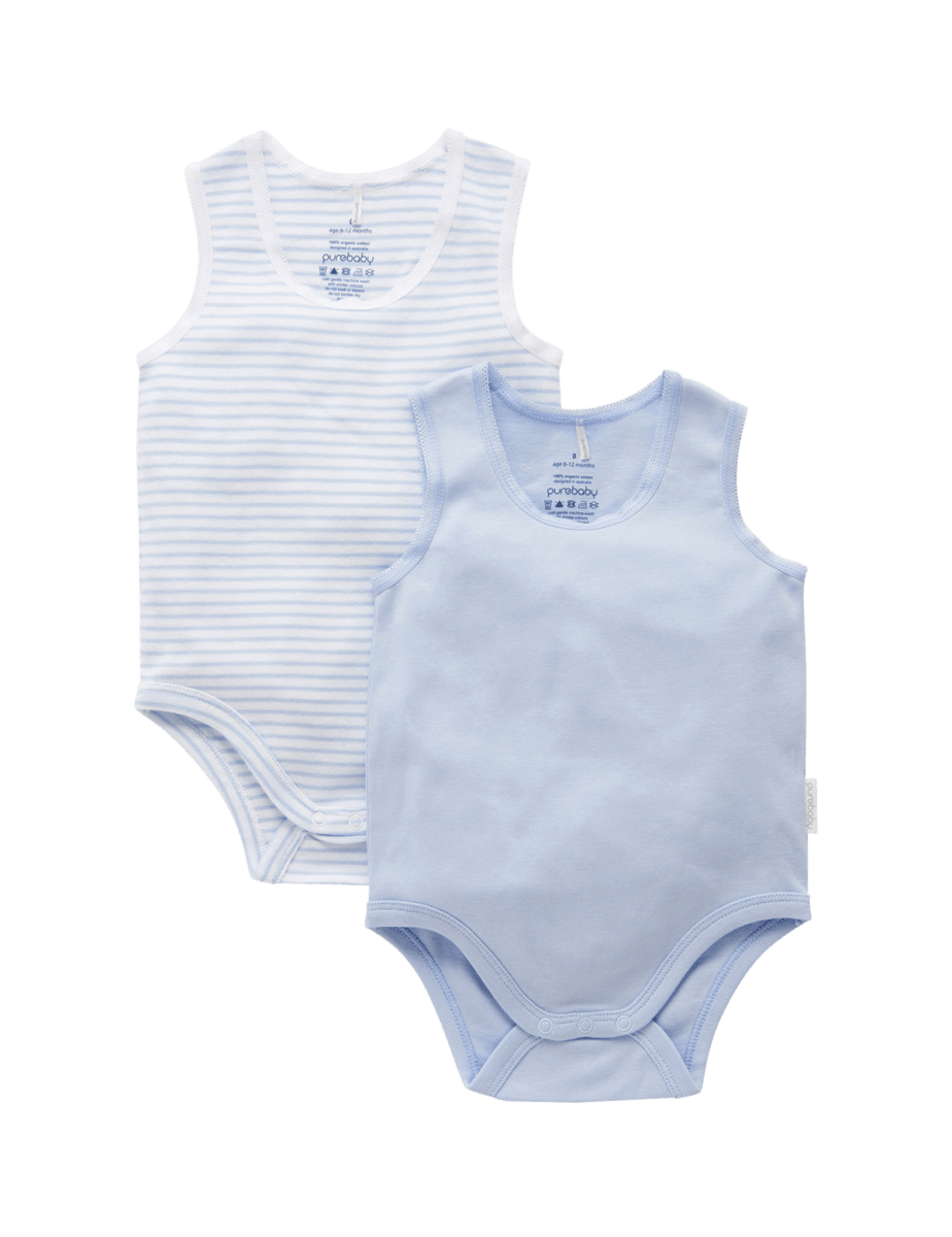 Bodysuit 2 Pkt - Pale Blue | Purebaby | Baby & Toddler Bodysuits & Singlets | Thirty 16 Williamstown