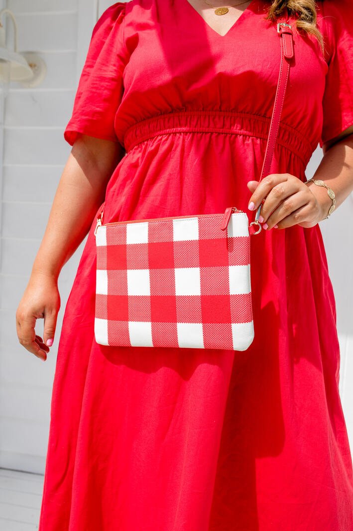 Capri Gingham Crossbody (Large) - Red &amp; White | Liv &amp; Milly | Women&#39;s Accessories | Thirty 16 Williamstown