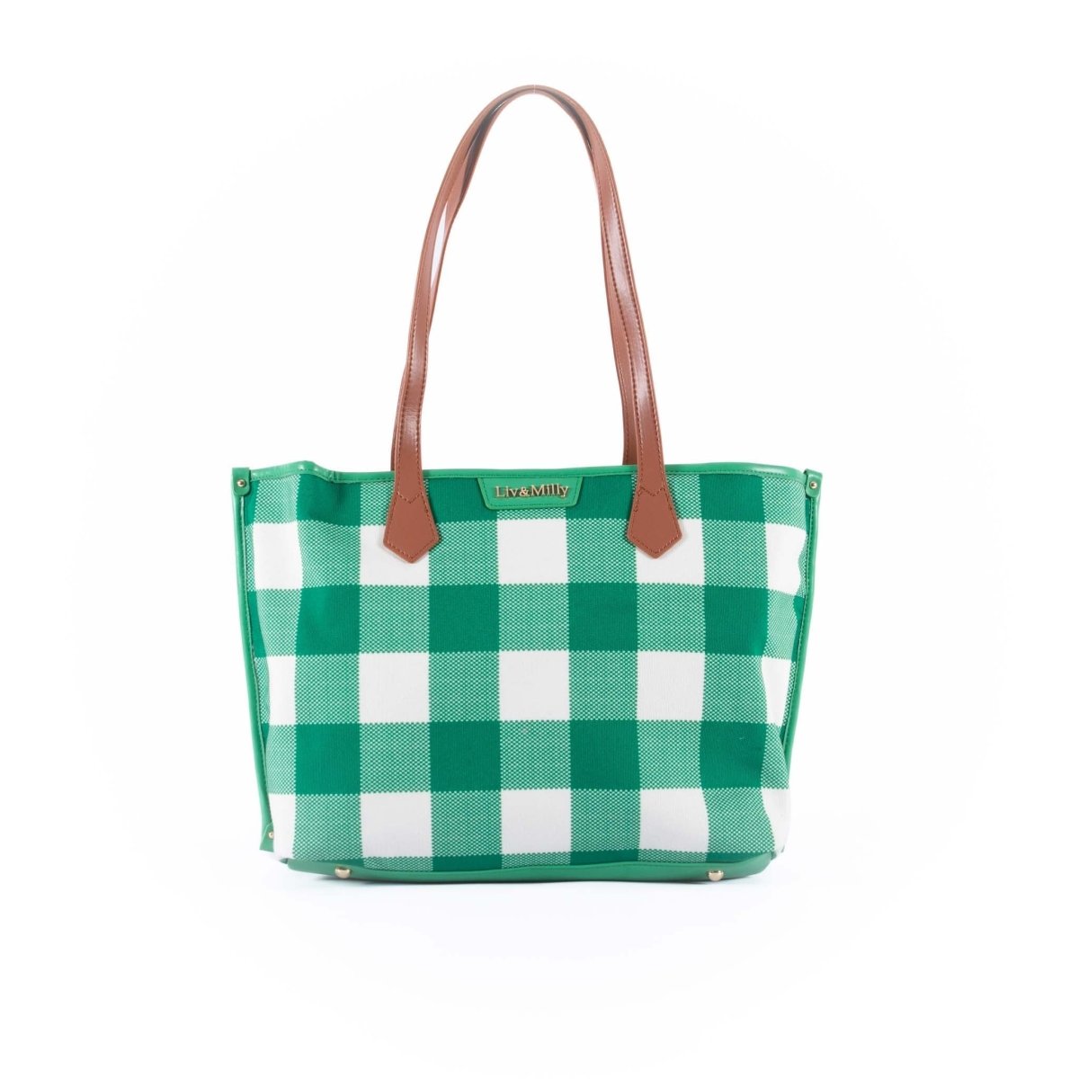 Capri Tote - Green &amp; White Gingham | Liv &amp; Milly | Women&#39;s Accessories | Thirty 16 Williamstown