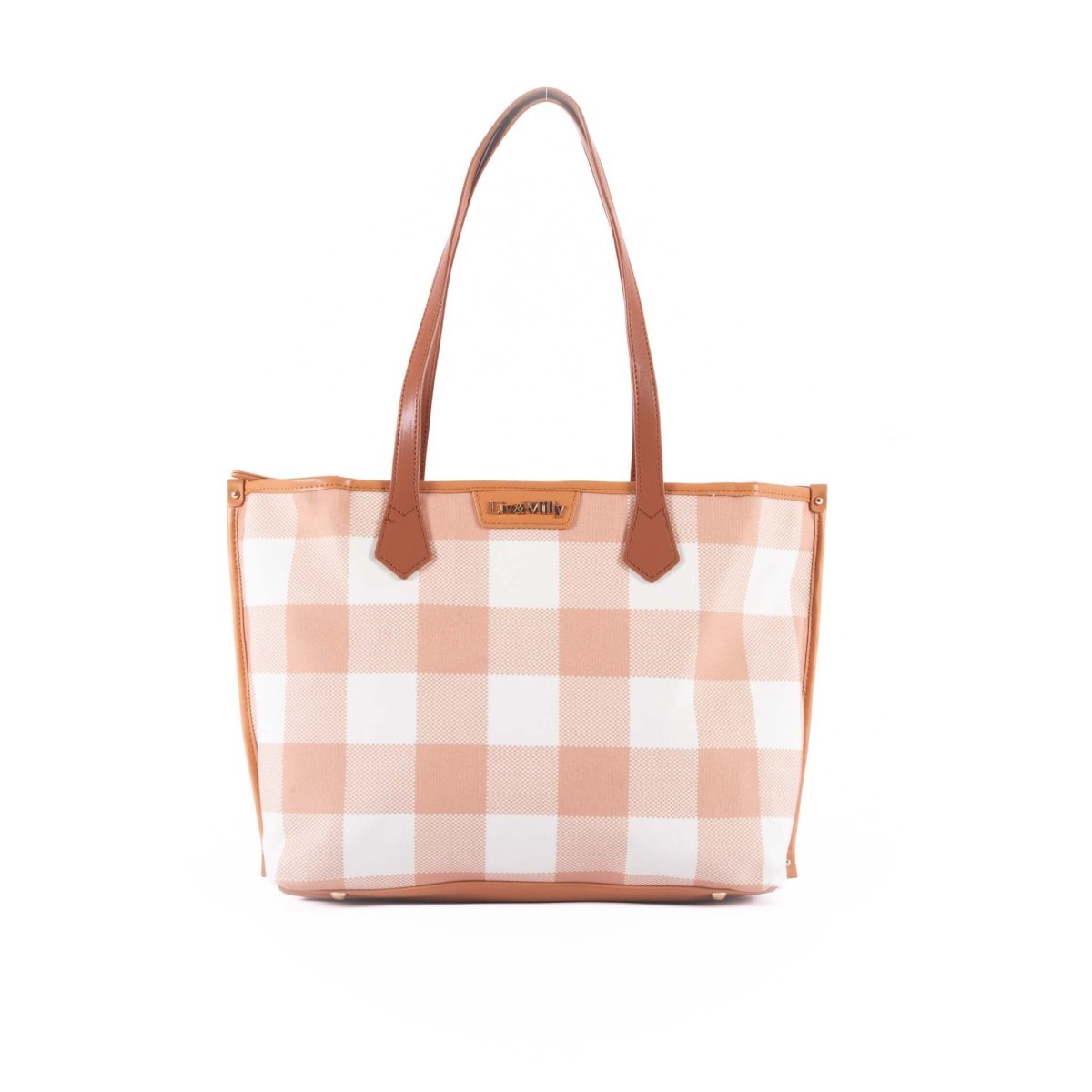 Capri Tote - Latte &amp; White Gingham | Liv &amp; Milly | Women&#39;s Accessories | Thirty 16 Williamstown