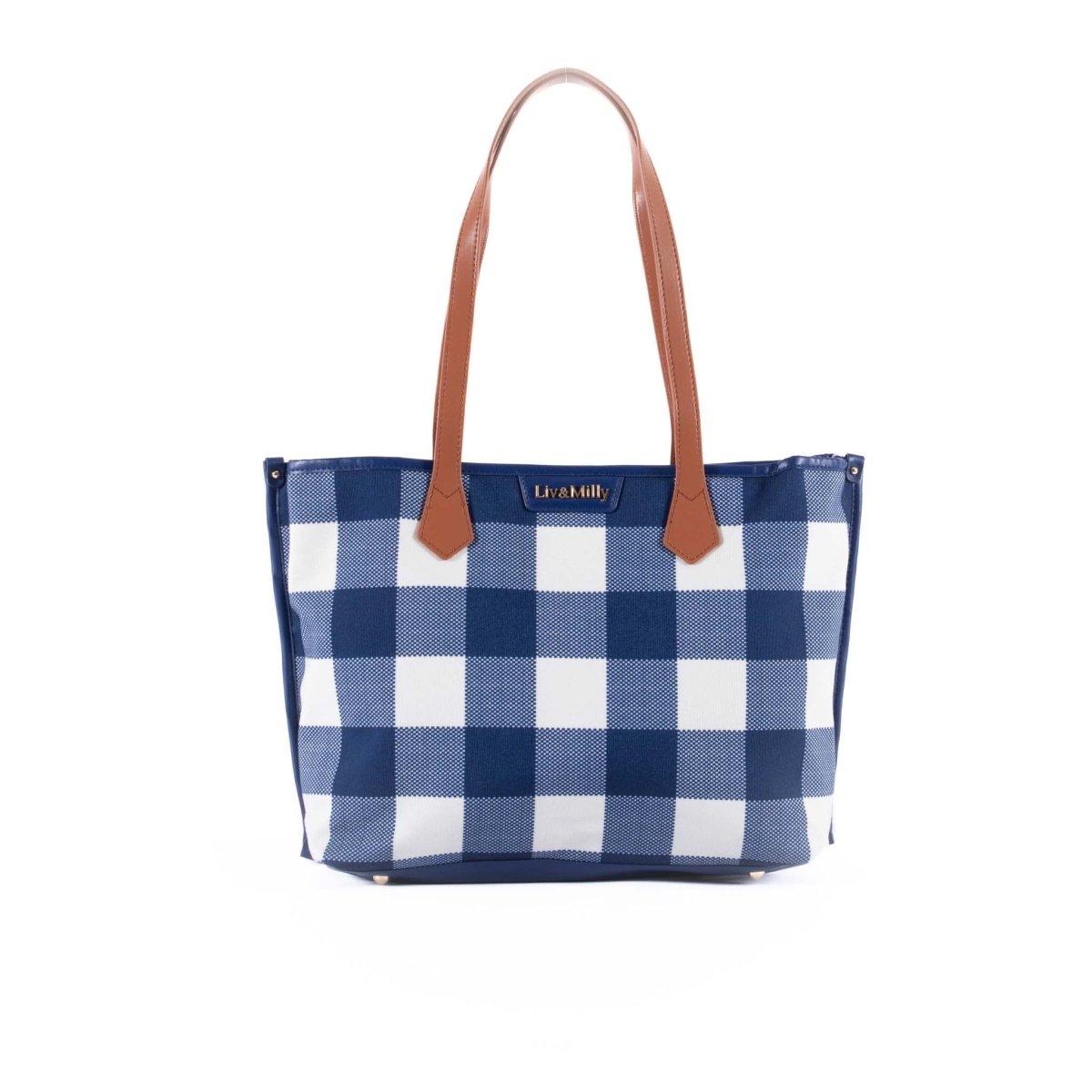 Capri Tote - Navy &amp; White Gingham | Liv &amp; Milly | Women&#39;s Accessories | Thirty 16 Williamstown