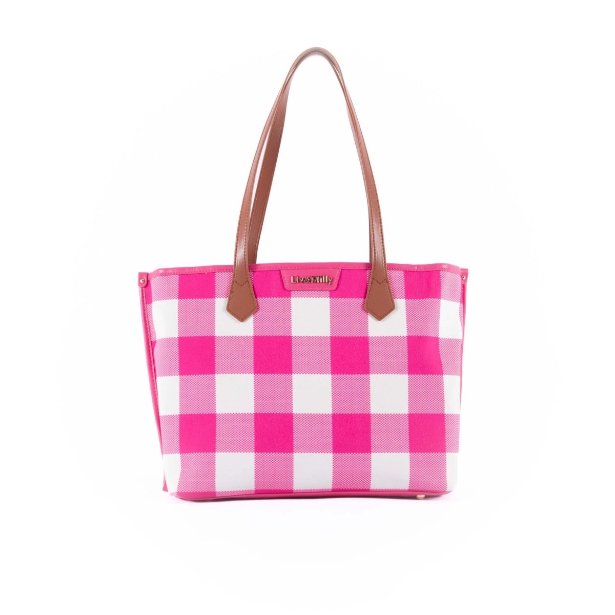 Capri Tote - Pink &amp; White Gingham | Liv &amp; Milly | Women&#39;s Accessories | Thirty 16 Williamstown