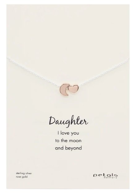 Daughter Heart &amp; Moon Necklace - Silver &amp; Rose Gold | Petals | Jewellery | Thirty 16 Williamstown
