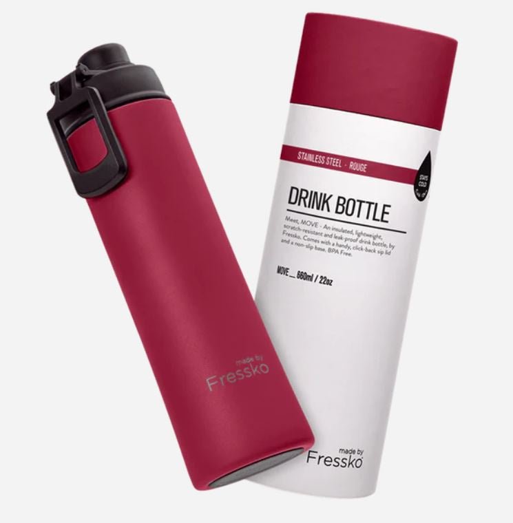 Drink Bottle Stainless Steel MOVE - ROUGE 660ml -22oz | Made By Fressko | Travel Mugs &amp; Drink Bottles | Thirty 16 Williamstown