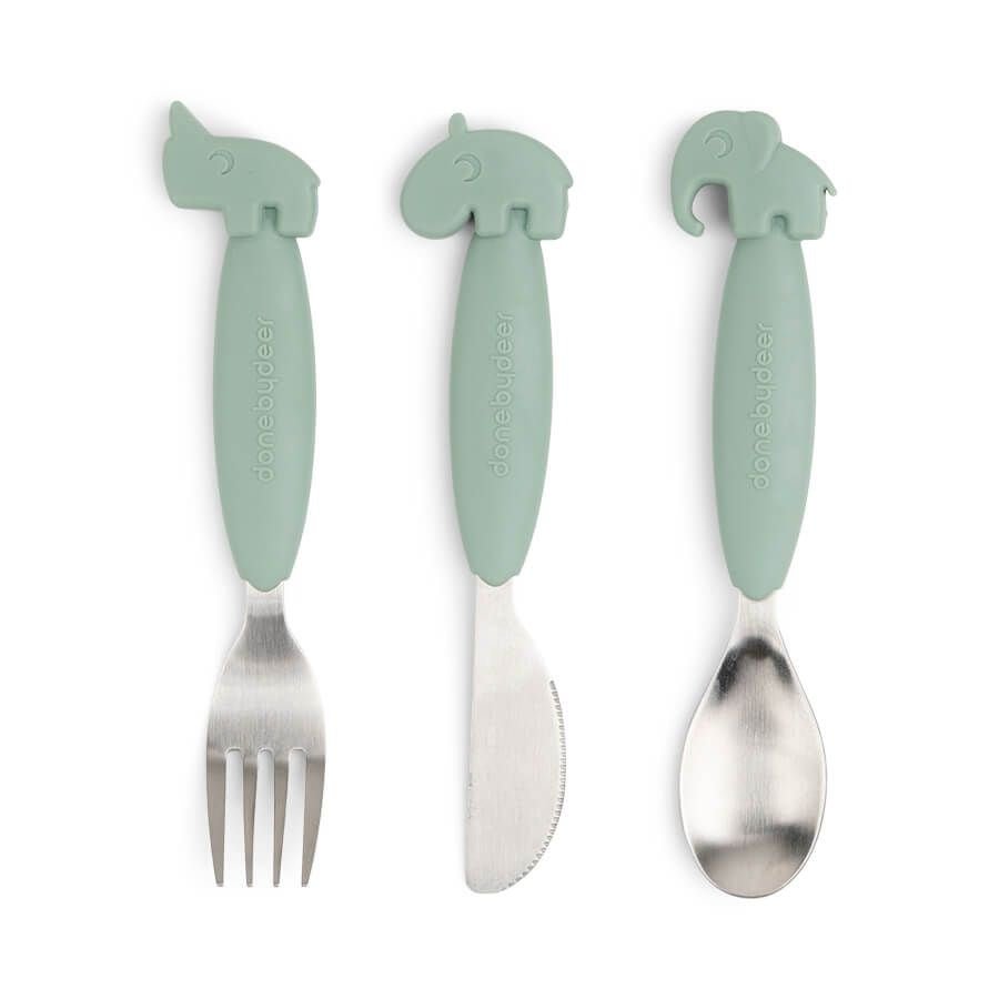 Easy-grip Cutlery Set - Green | Done By Deer | Children's Dinnerware | Thirty 16 Williamstown