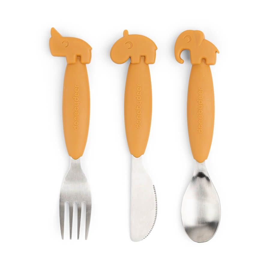 Easy-grip Cutlery Set - Mustard | Done By Deer | Children's Dinnerware | Thirty 16 Williamstown