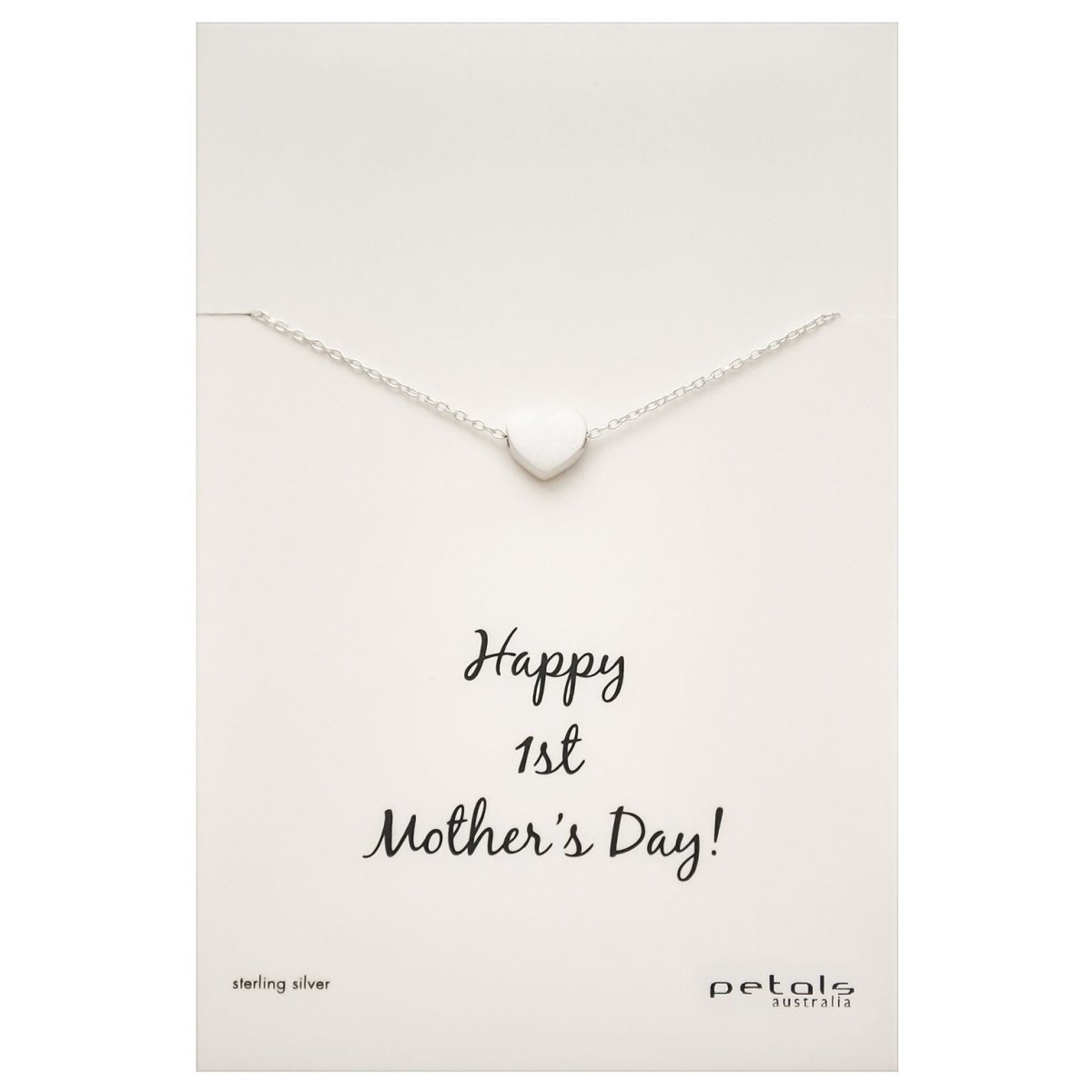 Happy 1st Mother's Day Matte Heart Necklace - Silver | Petals | Jewellery | Thirty 16 Williamstown