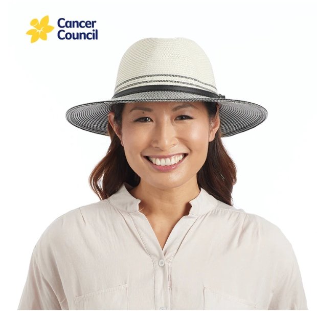 Heritage Town Country Fedora Ivory Black Cancer Council