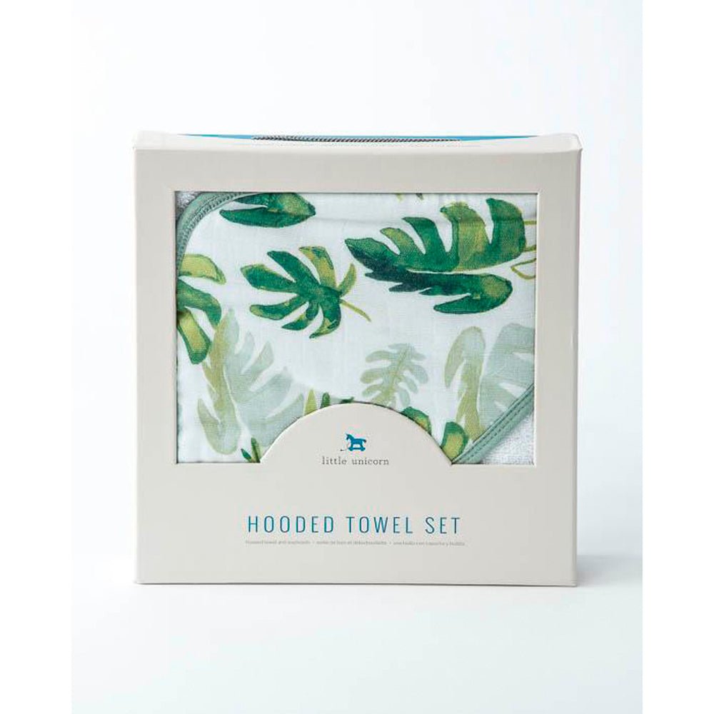 Hooded Towel & Wash Cloth Tropical Leaf | Little Unicorn | Bath Time | Thirty 16 Williamstown