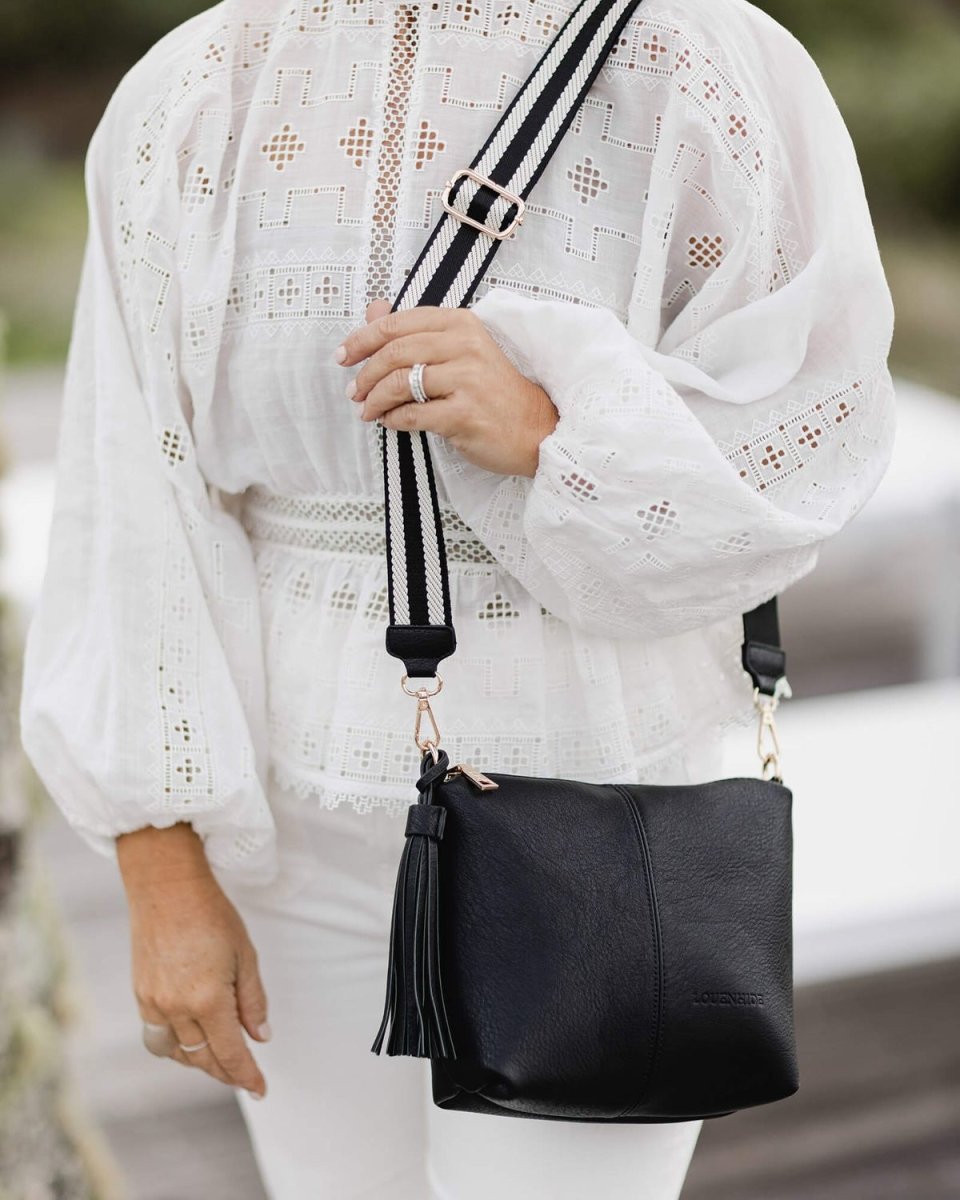 Kasey Stripe Strap Crossbody Bag - Black | Louenhide | Women's Accessories | Thirty 16 Williamstown