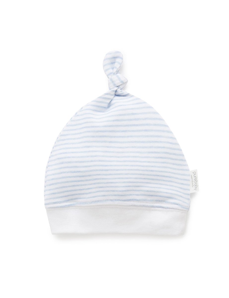 Knot Hat - Pale Blue Melange Stripe | Purebaby | Baby &amp; Toddler Hats &amp; Beanies | Thirty 16 Williamstown