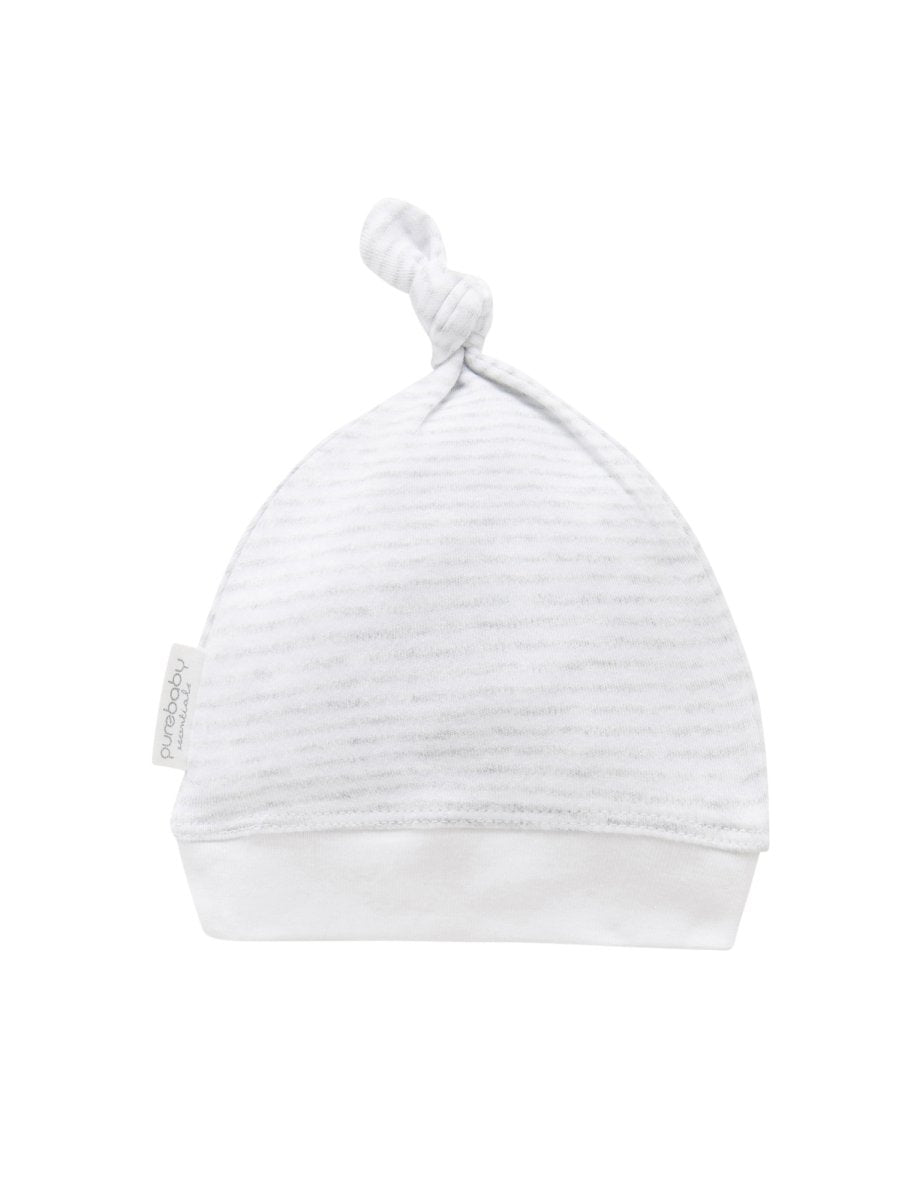 Knot Hat - Pale Grey Melange Stripe | Purebaby | Baby & Toddler Hats & Beanies | Thirty 16 Williamstown