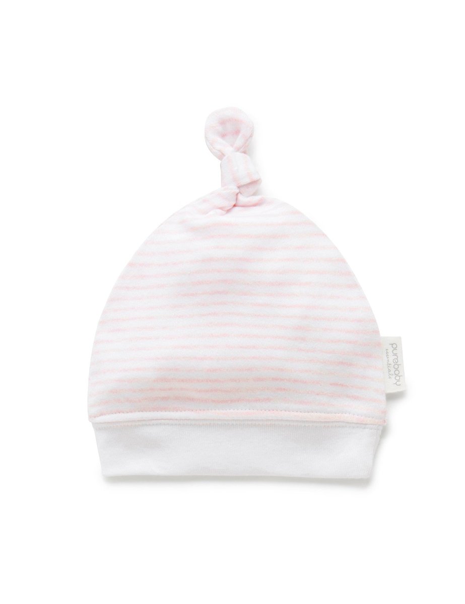 Knot Hat - Pale Pink Melange Stripe | Purebaby | Baby & Toddler Hats & Beanies | Thirty 16 Williamstown