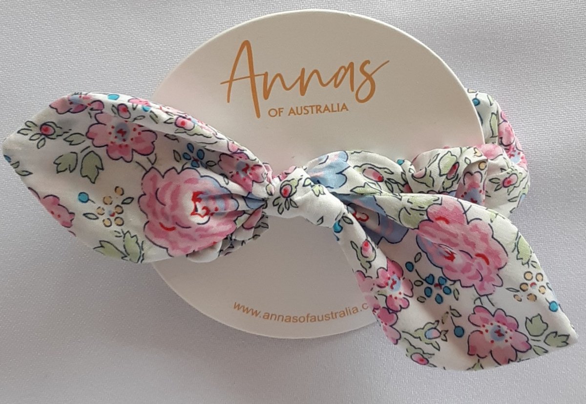Liberty Print Bow Scrunchie - Amelie Pinky Blues | Annas of Australia | Hair Accessories | Thirty 16 Williamstown