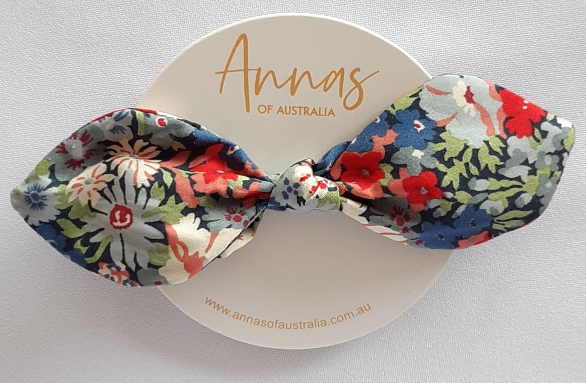 Liberty Print Bow Scrunchie - Thorpe Navy/Red | Annas of Australia | Hair Accessories | Thirty 16 Williamstown