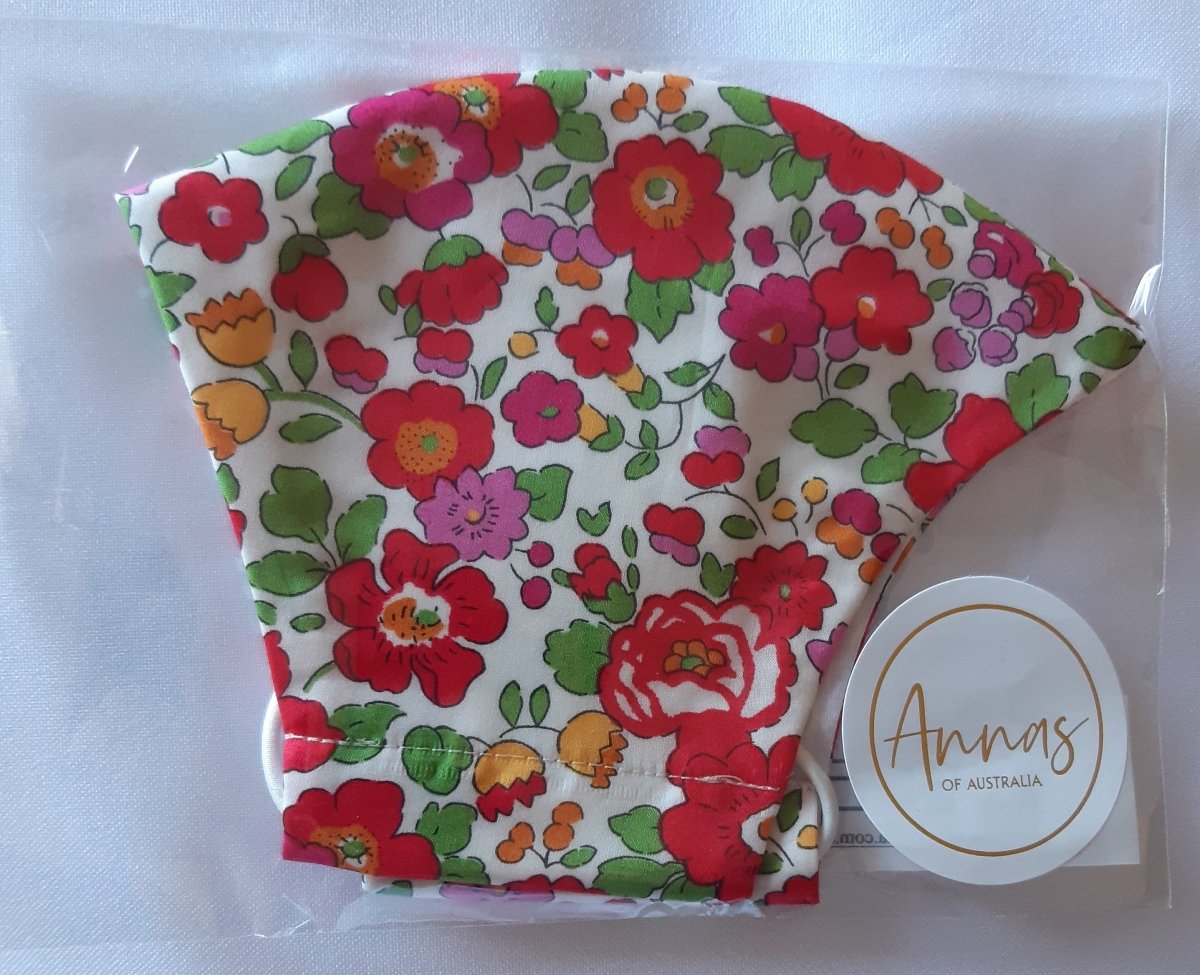 Liberty Print Face Masks - Pretty Reds | Annas of Australia | Face Masks | Thirty 16 Williamstown