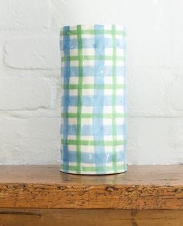 Light Blue & Green Gingham Vase - Large | Noss | Decorator | Thirty 16 Williamstown