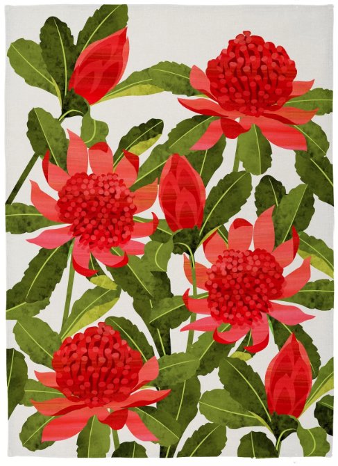Linen Tea Towel - Red Waratah | K E Design | Aprons, Mitts &amp; Tea Towels | Thirty 16 Williamstown