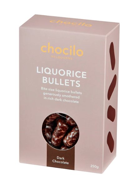 Liquorice Bullets in Dark Chocolate Gift Box - 250g | Chocilo | Confectionery | Thirty 16 Williamstown