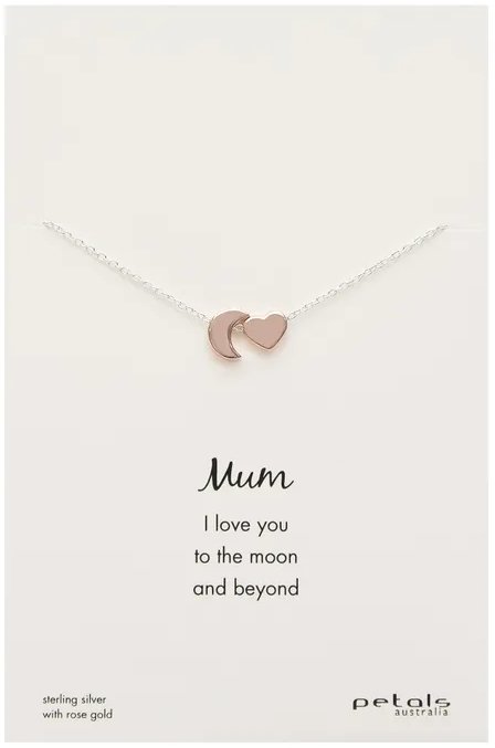 Mum Heart &amp; Moon Necklace - Rose | Petals | Jewellery | Thirty 16 Williamstown