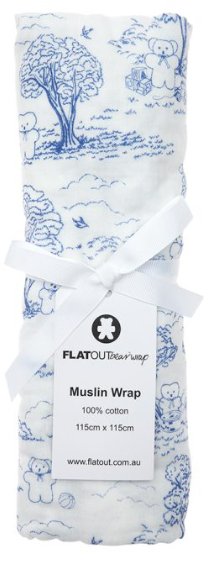 Muslin Wrap – Blue | FLATOUT Bears | Bedding, Blankets &amp; Swaddles | Thirty 16 Williamstown