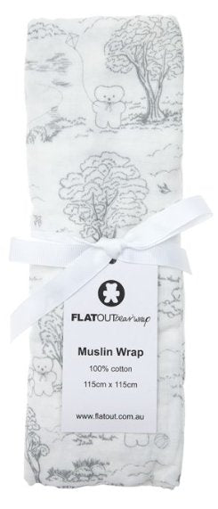 Muslin Wrap – Grey | FLATOUT Bears | Bedding, Blankets &amp; Swaddles | Thirty 16 Williamstown