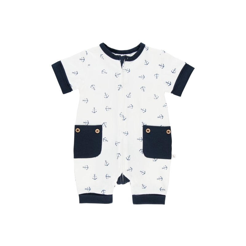 Navy Anchor Short Romper | Li&#39;l Zippers | Baby &amp; Toddler Growsuits &amp; Rompers | Thirty 16 Williamstown