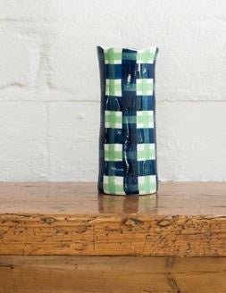 Navy & Green Gingham Vase - Small | Noss | Decorator | Thirty 16 Williamstown