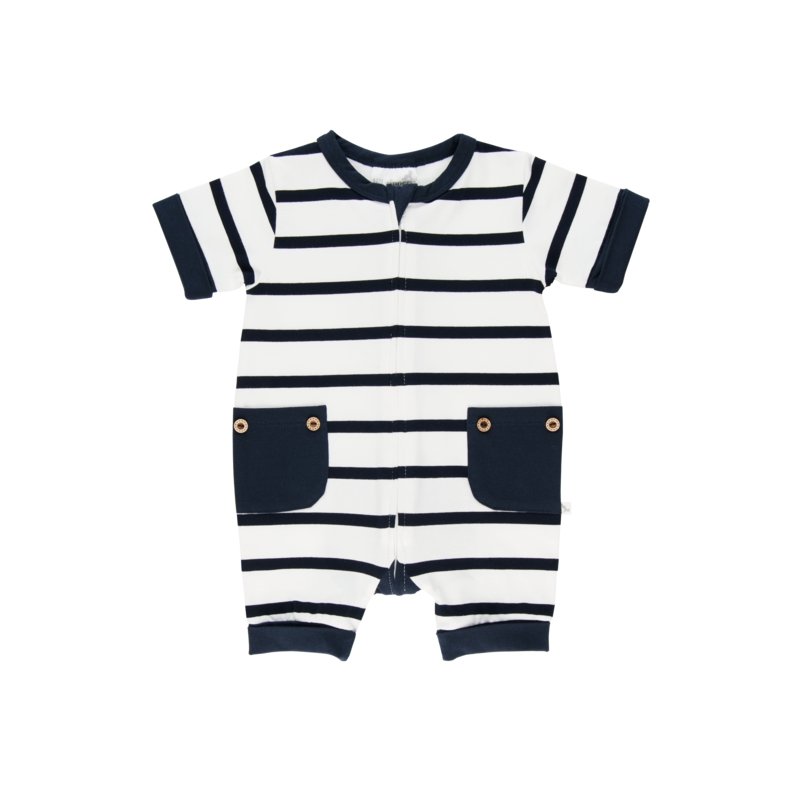 Navy Stripe Short Romper | Li&#39;l Zippers | Baby &amp; Toddler Growsuits &amp; Rompers | Thirty 16 Williamstown