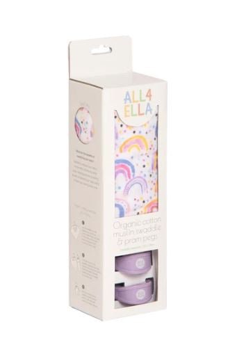 Organic Muslin & 2 Pram Peg Box Set - Watercolour Rainbow | All 4 Ella | Bedding, Blankets & Swaddles | Thirty 16 Williamstown