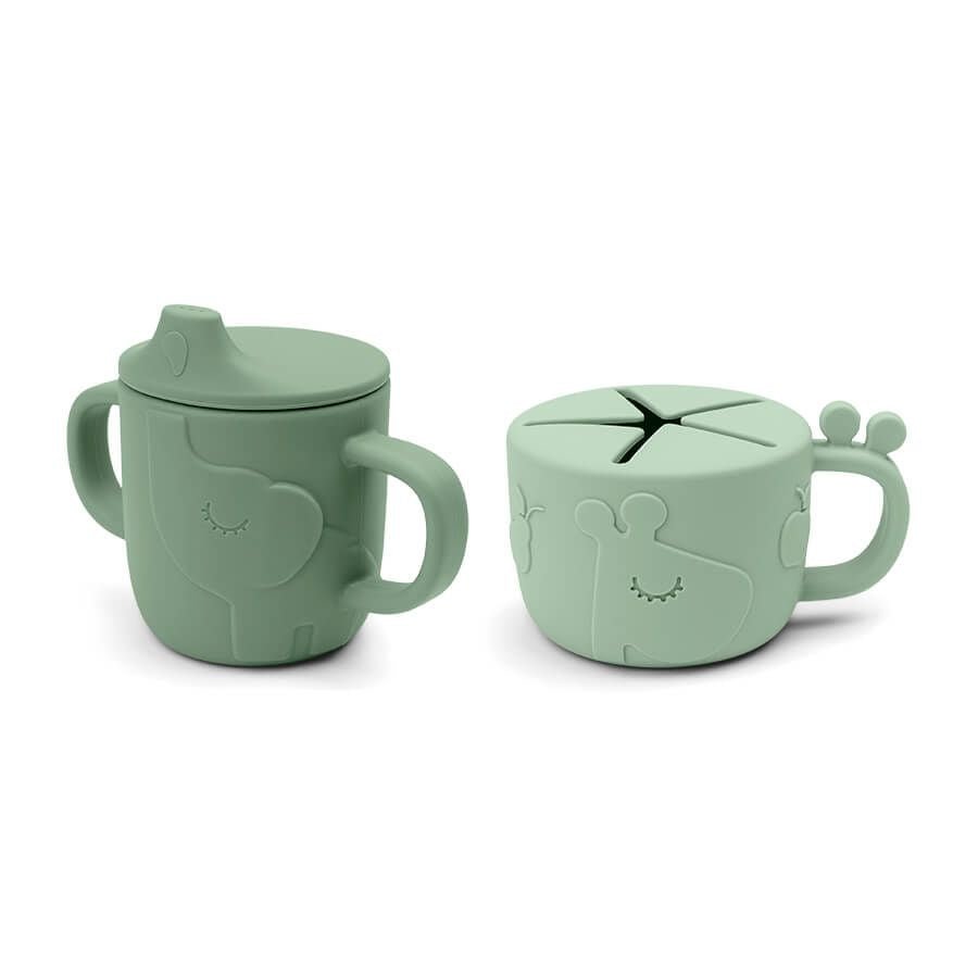 Peekaboo Silicone Spout &amp; Snack Cup Set - Green | Done By Deer | Children&#39;s Dinnerware | Thirty 16 Williamstown