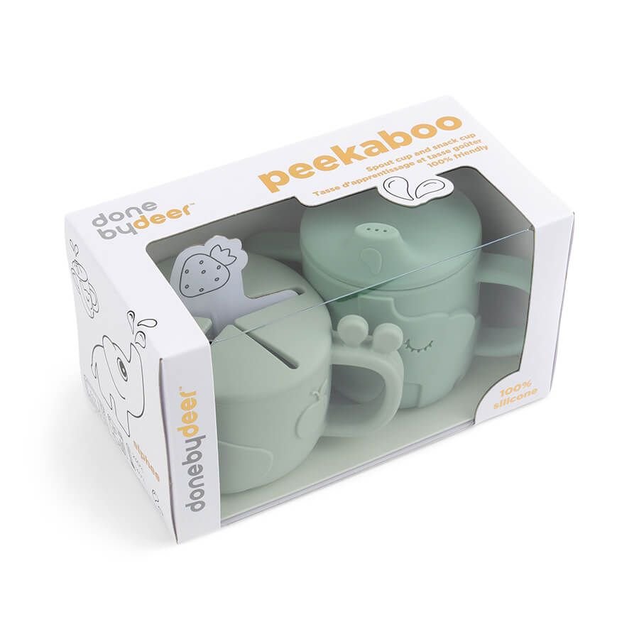 Peekaboo Silicone Spout & Snack Cup Set - Green | Done By Deer | Children's Dinnerware | Thirty 16 Williamstown