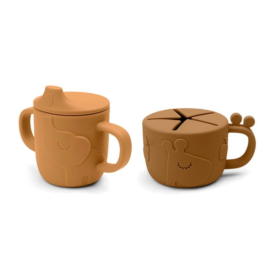 Peekaboo Silicone Spout & Snack Cup Set - Mustard | Done By Deer | Children's Dinnerware | Thirty 16 Williamstown