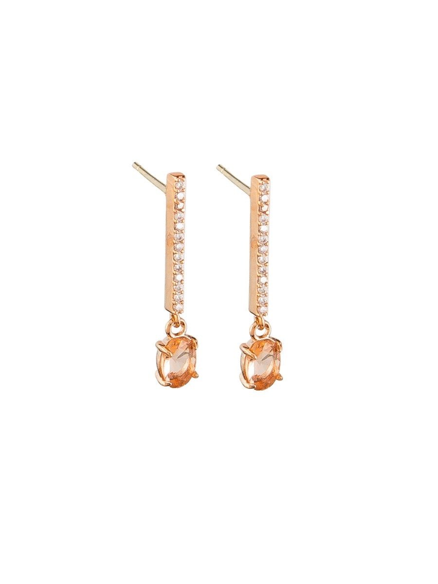 Rose Gold Crystal Bar Peach Drop Earrings | Tiger Tree | Jewellery | Thirty 16 Williamstown