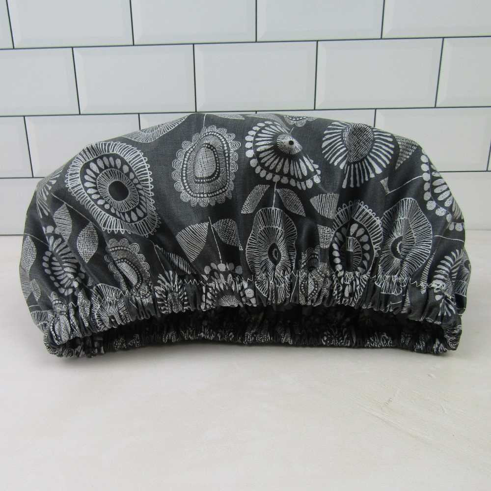 Shower Cap - Black & White Flowers | The Laminated Cotton Shop | Shower Caps | Thirty 16 Williamstown