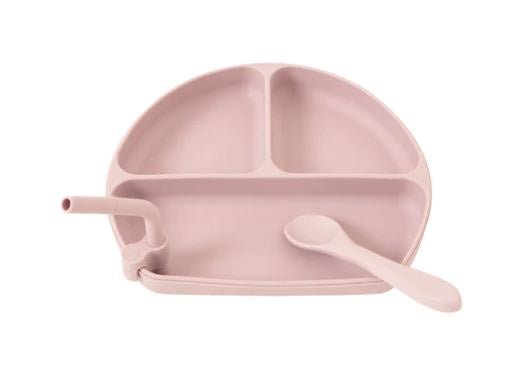 Silicone Plate with Straw & Spoon - Dusty Pink | All 4 Ella | Children's Dinnerware | Thirty 16 Williamstown
