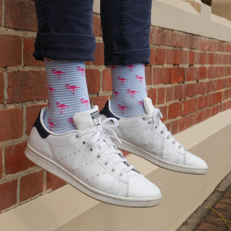 Socks - Blue Stripe Flamingos | Ortc | Hats, Scarves, Gloves, Boxers &amp; Socks | Thirty 16 Williamstown