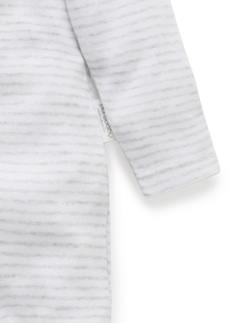 Stripe Zip Growsuit - Pale Grey Melange | Purebaby | Baby &amp; Toddler Growsuits &amp; Rompers | Thirty 16 Williamstown