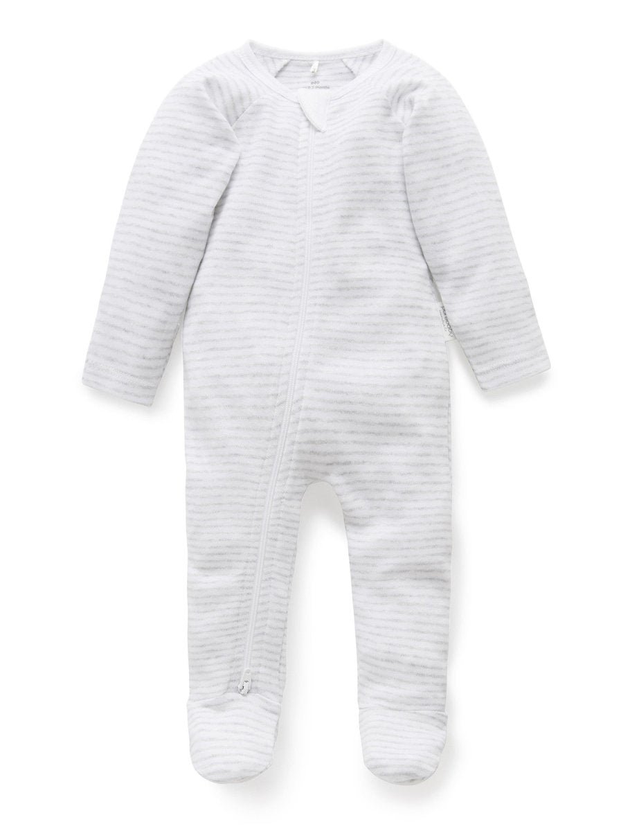 Stripe Zip Growsuit - Pale Grey Melange | Purebaby | Baby &amp; Toddler Growsuits &amp; Rompers | Thirty 16 Williamstown