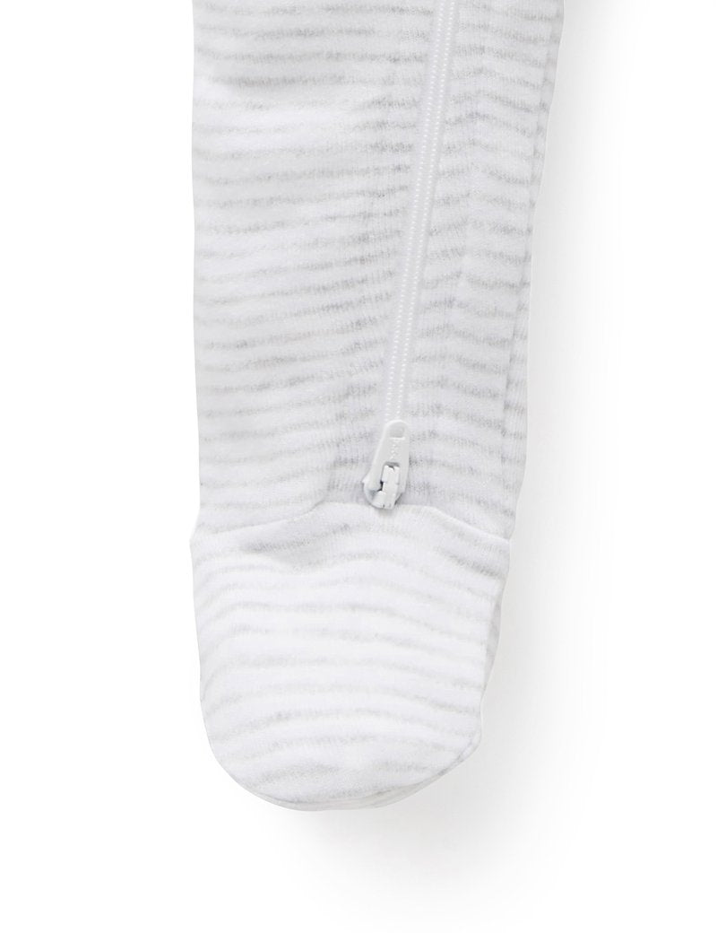 Stripe Zip Growsuit - Pale Grey Melange | Purebaby | Baby &amp; Toddler Growsuits &amp; Rompers | Thirty 16 Williamstown