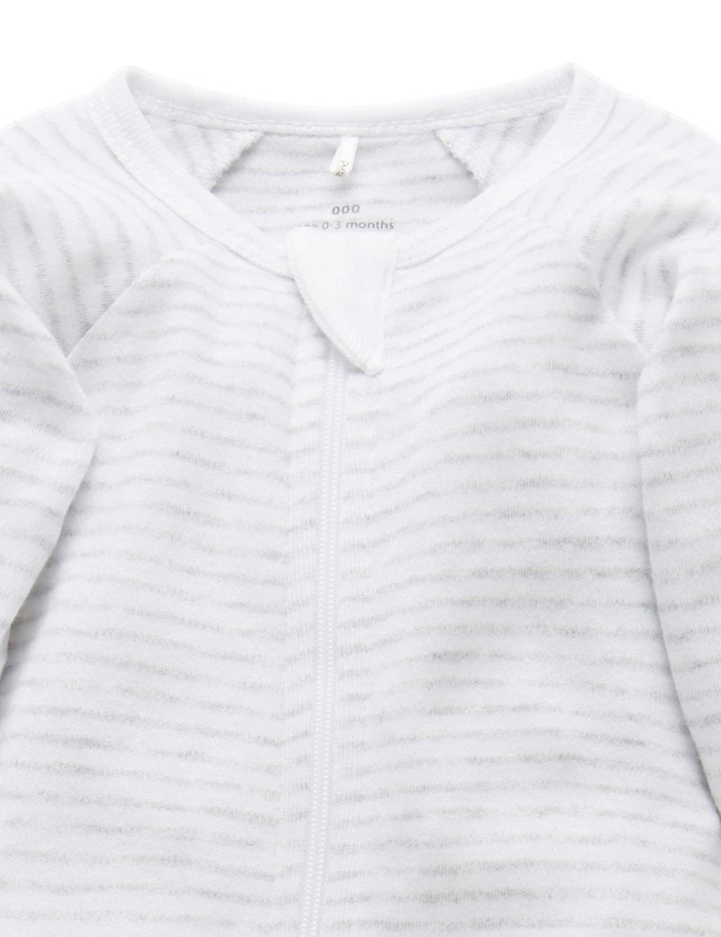 Stripe Zip Growsuit - Pale Grey Melange | Purebaby | Baby &amp; Toddler Growsuits &amp; Rompers | Thirty 16 Williamstown