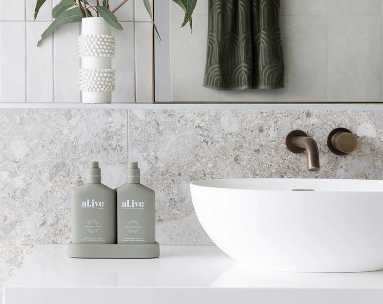 The Duo - Hand &amp; Body Wash &amp; Lotion + Tray - Green Pepper &amp; Lotus | Al.ive Body | Body Lotion &amp; Wash | Thirty 16 Williamstown